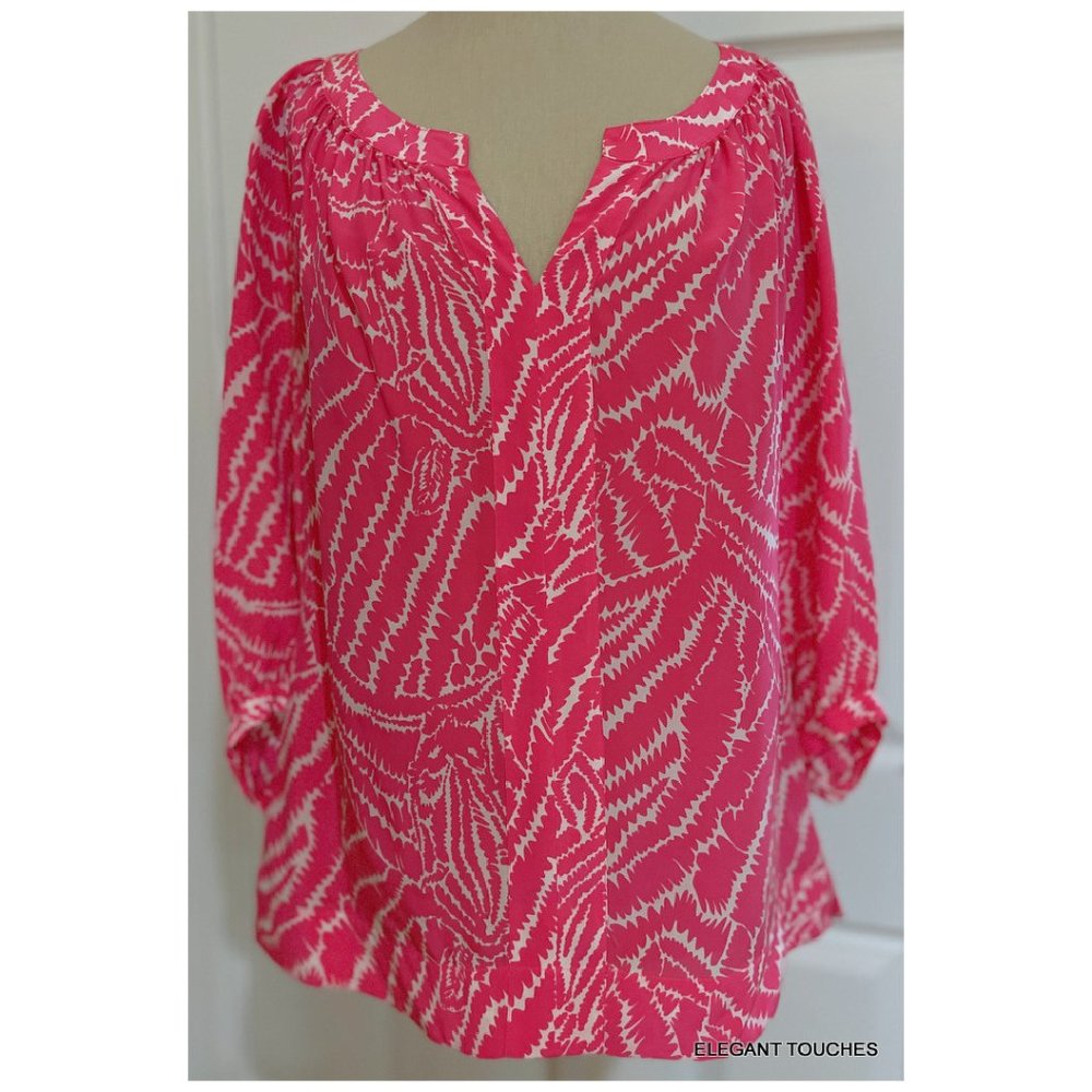 Lilly Pulitzer Moxy 100% Silk Blouse S Pink White Top Show Your Stripes 48607